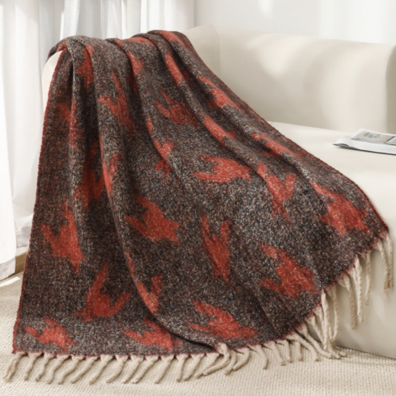 Blanket new European, American autumn and winter imitation mohair thickened thousand bird grid large shawl jacquard blanket
