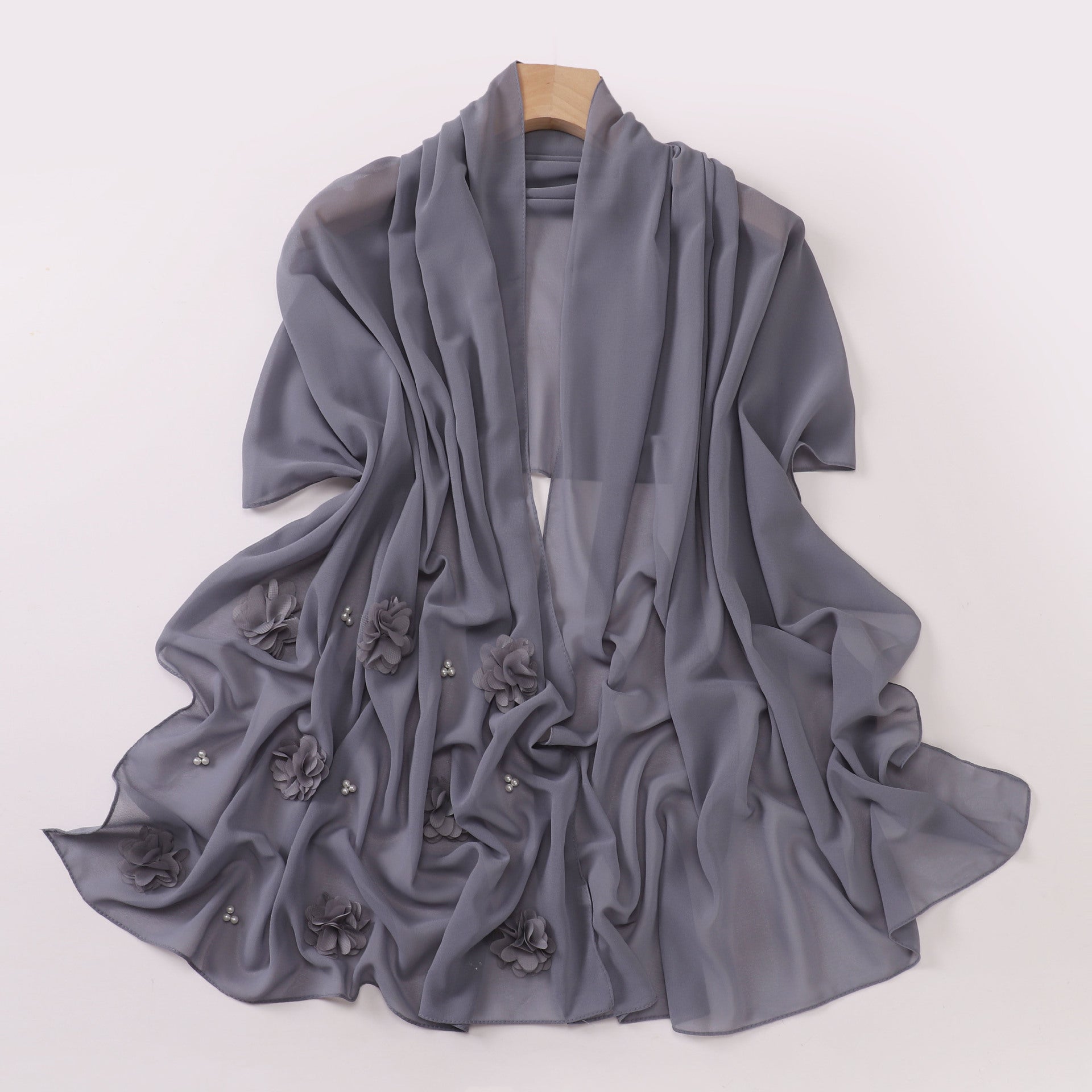 New pearl chiffon handmade sticky flower bead long towel, yarn towel, Middle East and Africa Malay headscarf