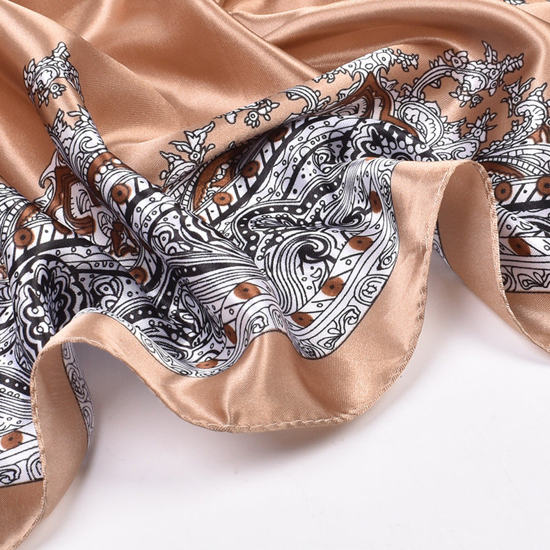 Autumn new personalized crown satin square scarf silk scarf fashion simulation silk scarf