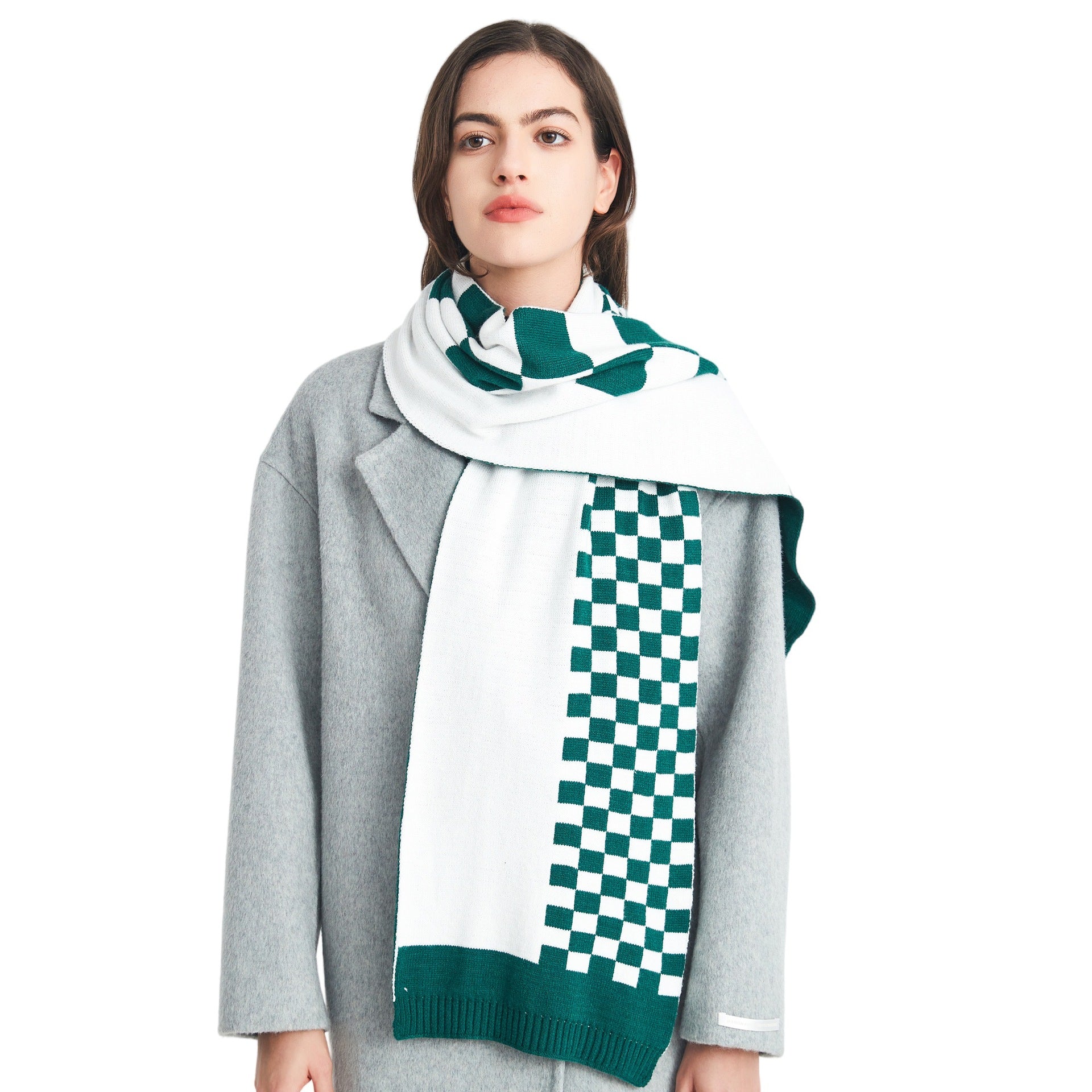 New autumn and winter wool scarf Korean version of male and female student couple plaid knitted scarf