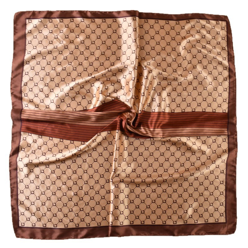 2025 new 90cm-satin geometric line plaid printing square scarf with sunscreen, bag head silk scarf decoration, scarf