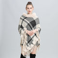 European and American autumn and winter new imitation fur collar round neck plaid hairball pullover knitted sweater cape shawl jacket women 0972 #