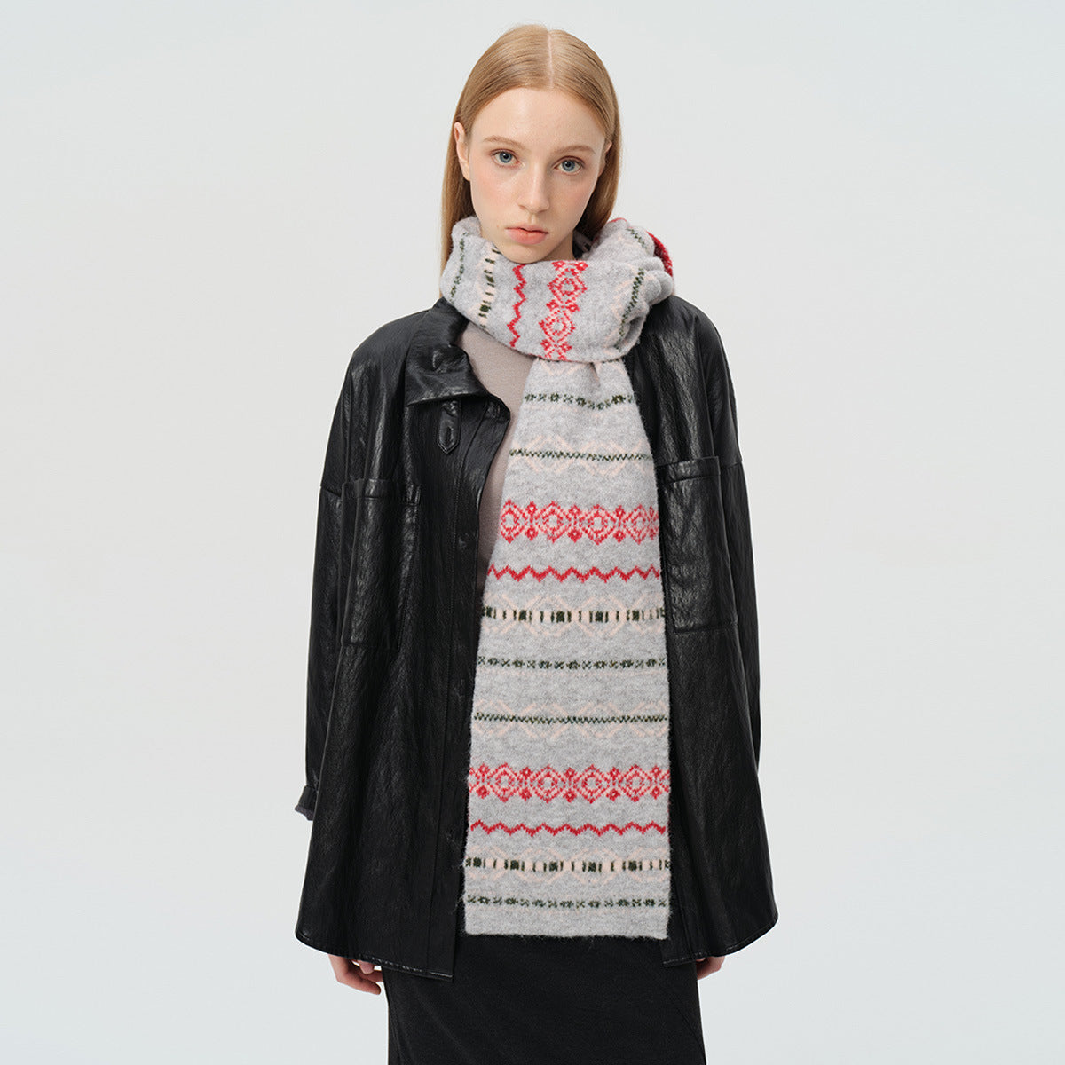 Fair Island retro jacquard wool blended scarf autumn and winter atmosphere Japanese soft scarf