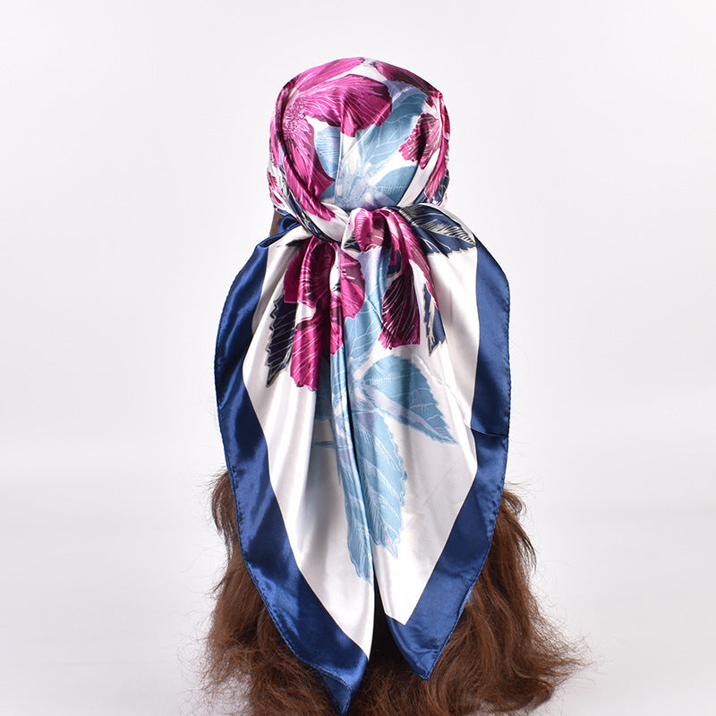 Summer new fashion flower print 90 satin large square scarf silk scarf headscarf