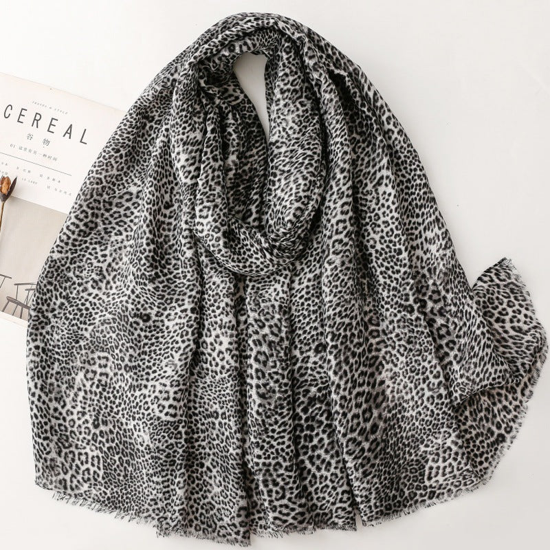 cotton and linen feel scarves leopard leopard print rough edge printing shawl women