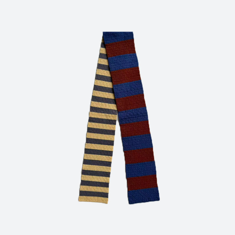 Selected 100% High Count Merino Wool Splicing Striped Scarf Women's Autumn and Winter Narrow Girly Scarf