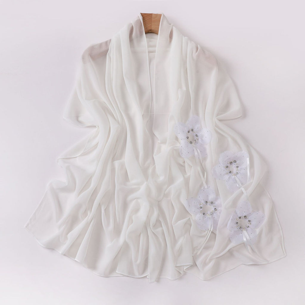 New Pearl Chiffon Handmade Sticky Flower Bead Nailed Drill Long Towel Yarn Middle East Malay Headscarf