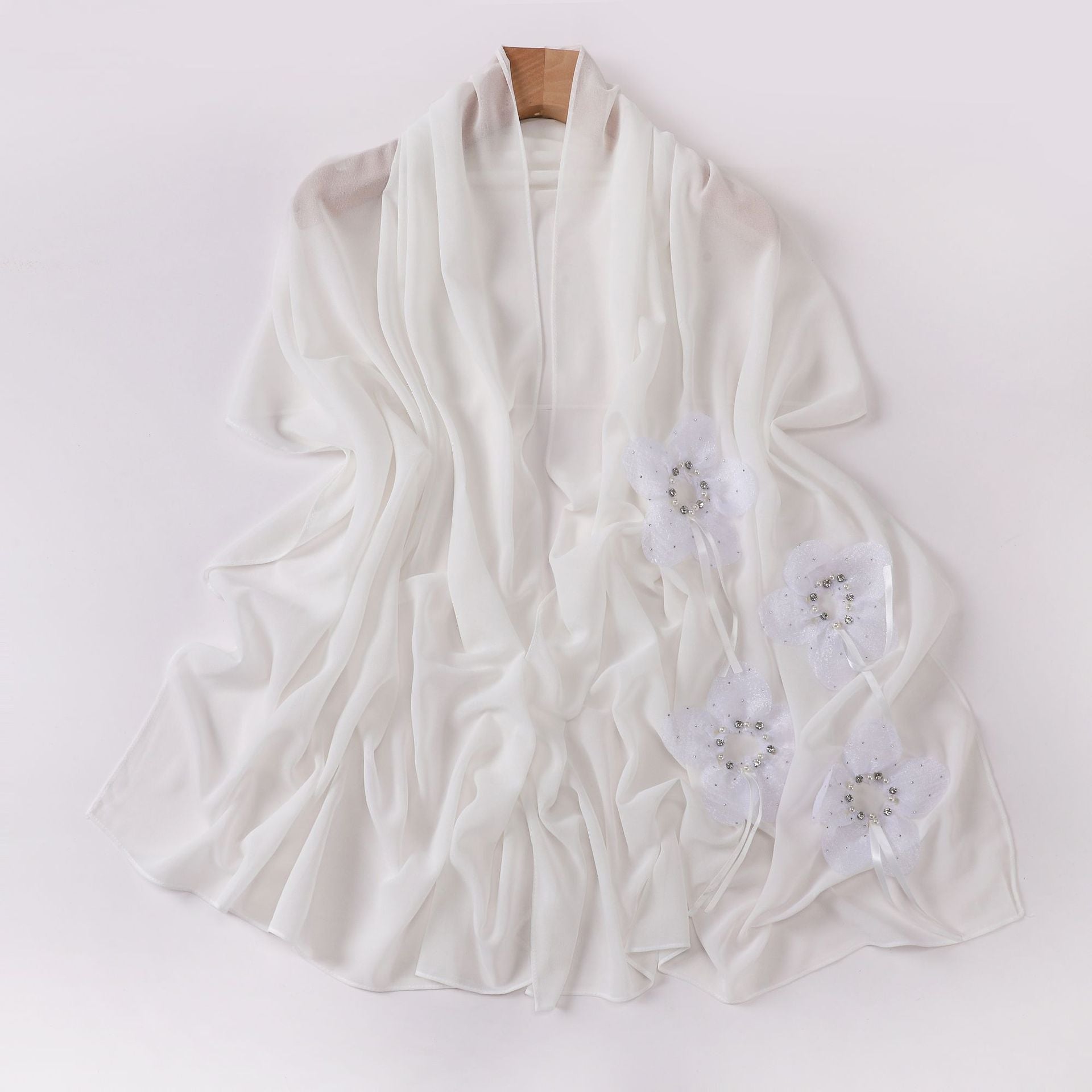 New Pearl Chiffon Handmade Sticky Flower Bead Nailed Drill Long Towel Yarn Middle East Malay Headscarf