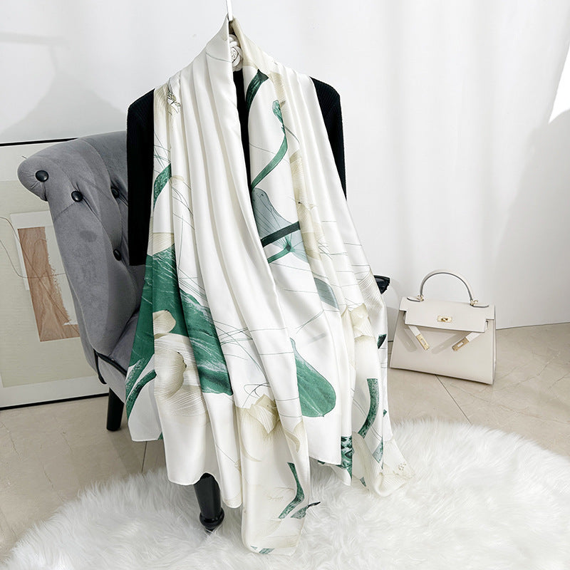 Spring and summer new fashionable and foreign long silk scarves give mother gifts, Lijing satin long scarves travel versatile and light shawls