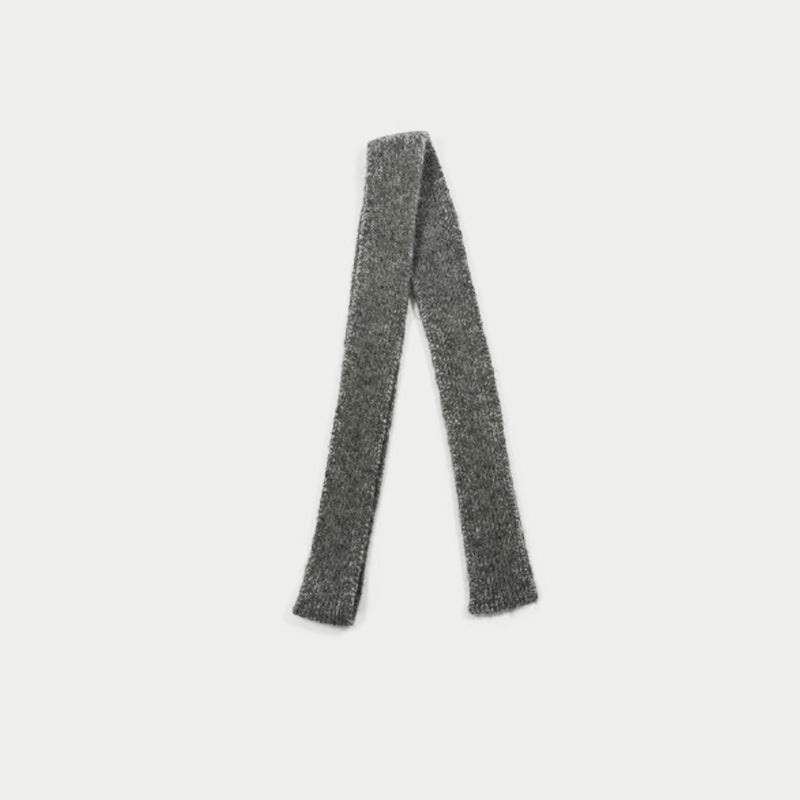 Matching Korean version knitted thin strip wool blended solid color scarf women's spring and autumn concave shape personalized thin scarf