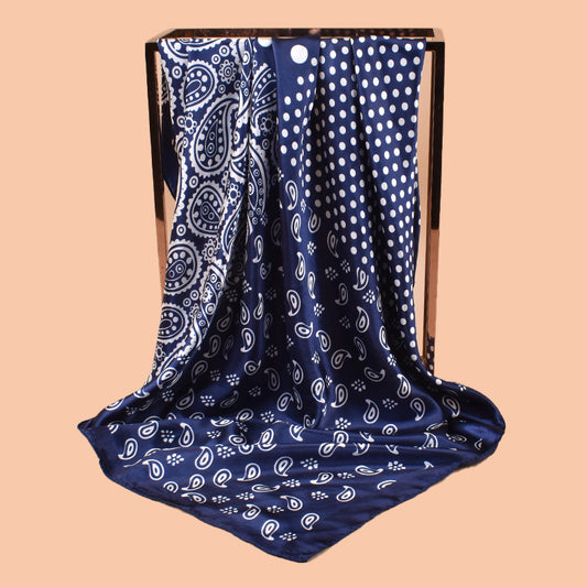 2025 new 90cm-satin size polka dot cashew flower printing square scarf with sunscreen, bag head silk scarf decoration
