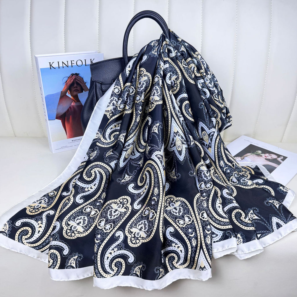 Simple and fashionable versatile auspicious cloud cashew pattern, long silk scarf, ethnic women's sunscreen shawl