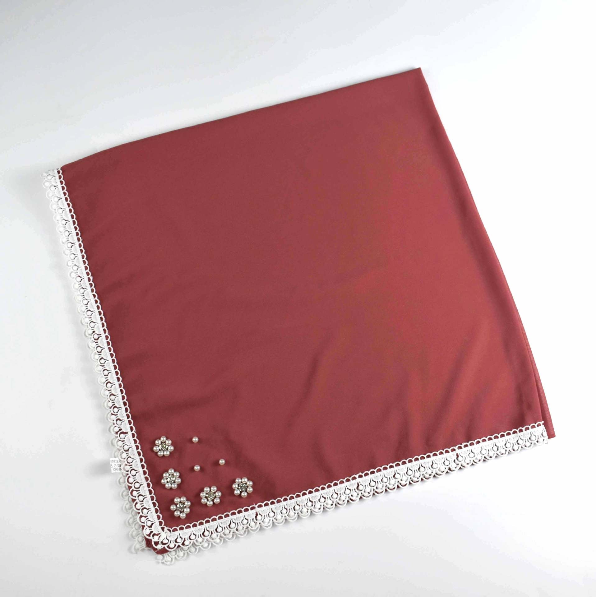 Monochrome pearl chiffon square scarf ins small flower silk scarf Middle East Africa hijab