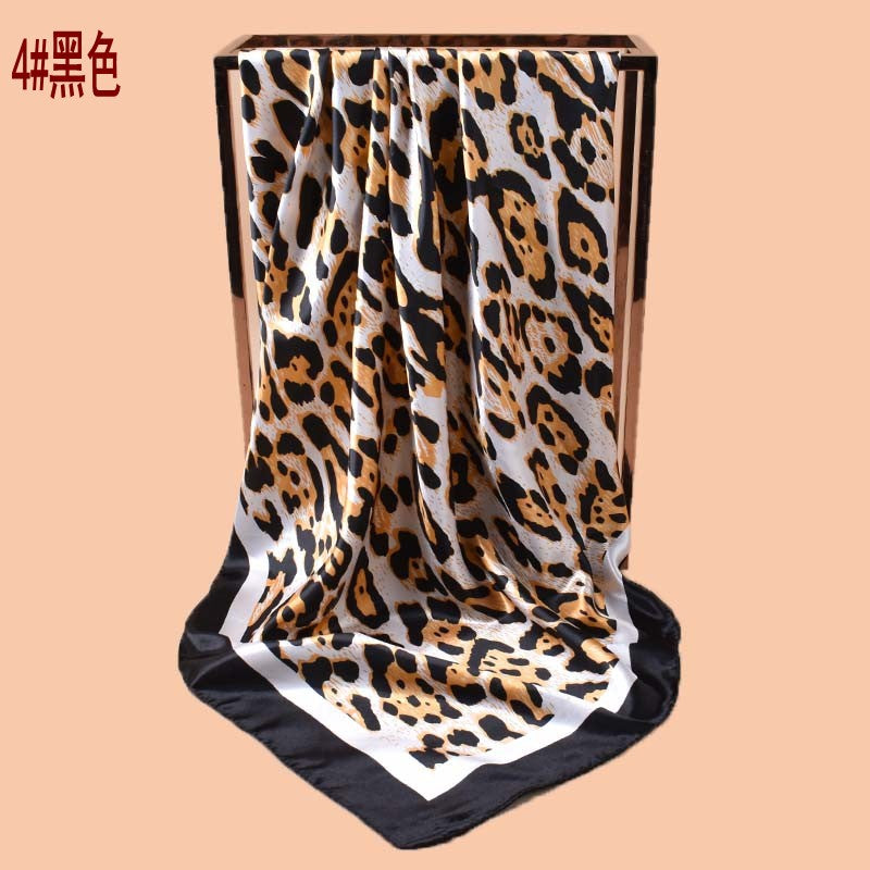 2025 new 90-satin fashion leopard print versatile printed square scarf with sunscreen, bag head silk scarf decoration, scarf