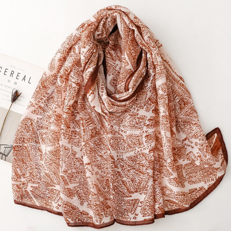 fashion modern printing frame silk scarf travel vacation shawl