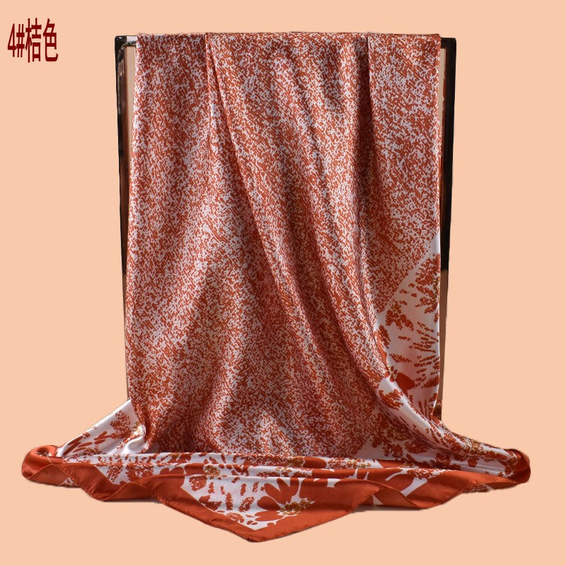 New 90cm satin classic flower edge printed square scarf with sunscreen bag head silk scarf decorative scarf