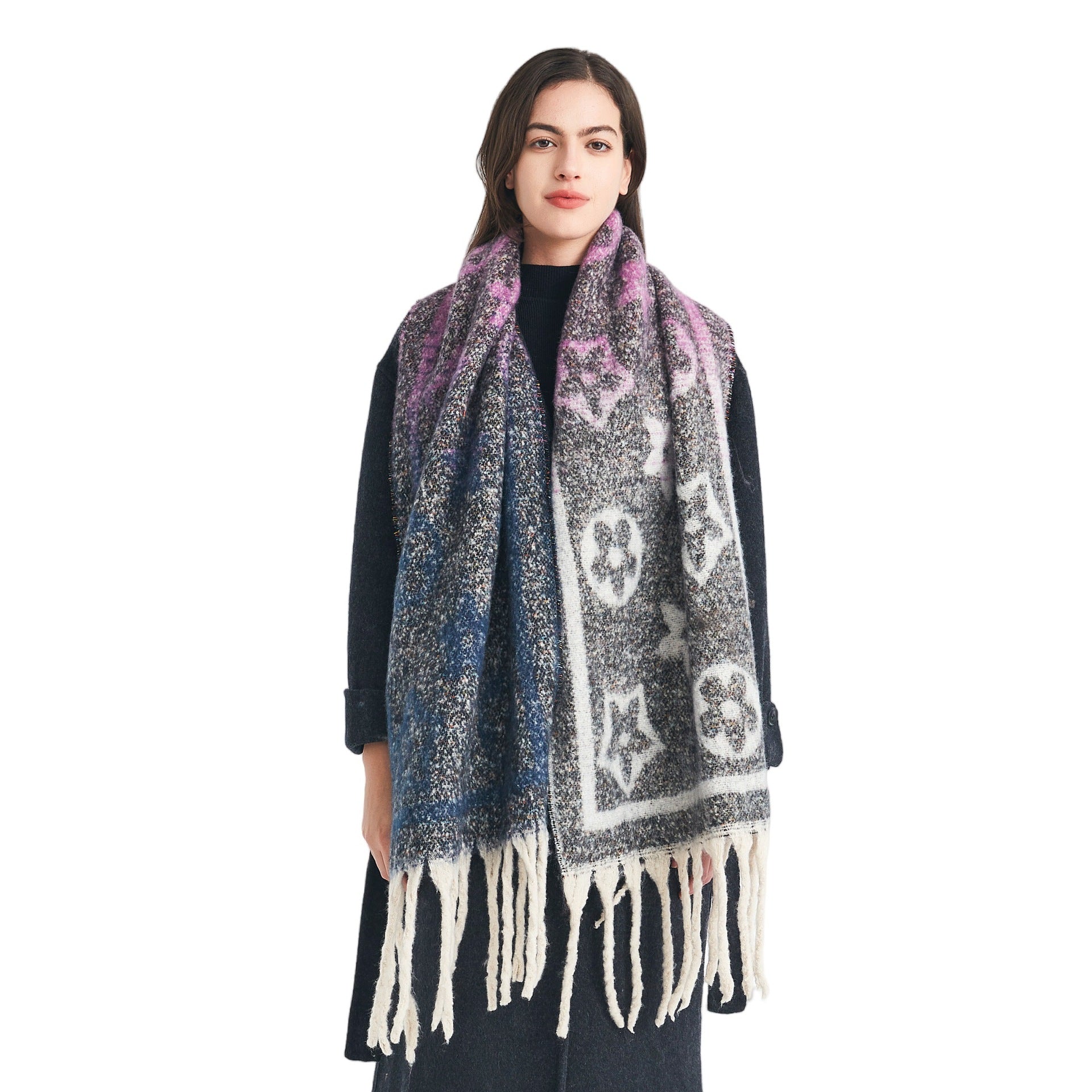 2025 new European, American autumn and winter circle yarn jacquard little star fringed scarf