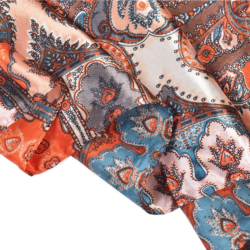 Summer new cashew nut pattern satin square scarf silk scarf, fashionable European and American imitation silk scarf