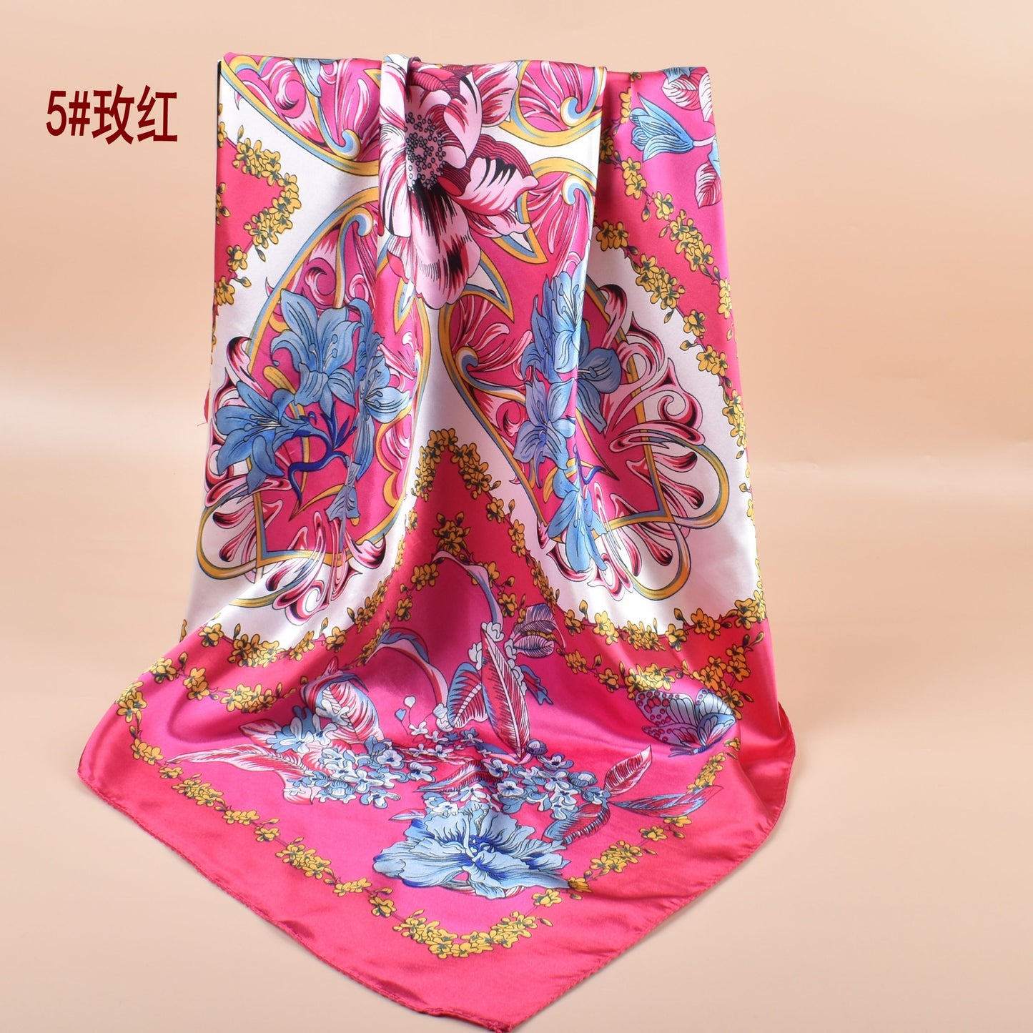 New satin, simple, ethnic pastoral flowers 90cm printed square scarf head scarf shawl