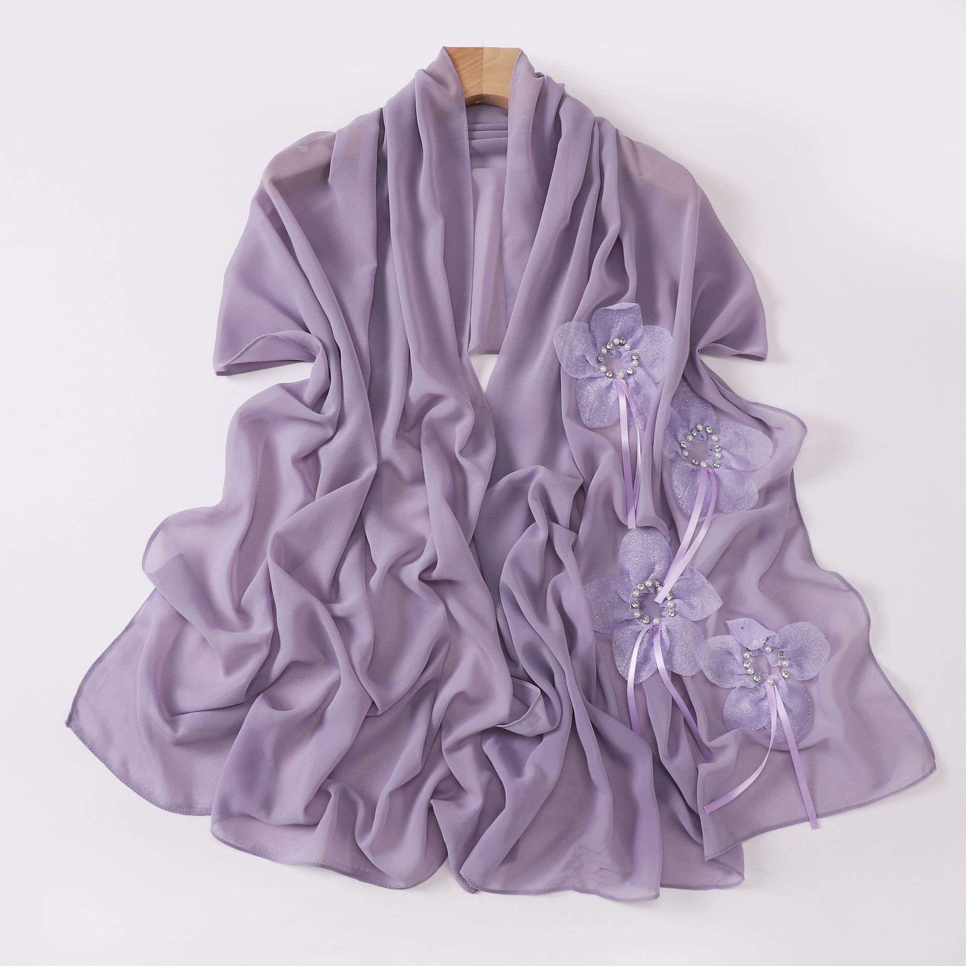 New Pearl Chiffon Handmade Sticky Flower Bead Nailed Drill Long Towel Yarn Middle East Malay Headscarf