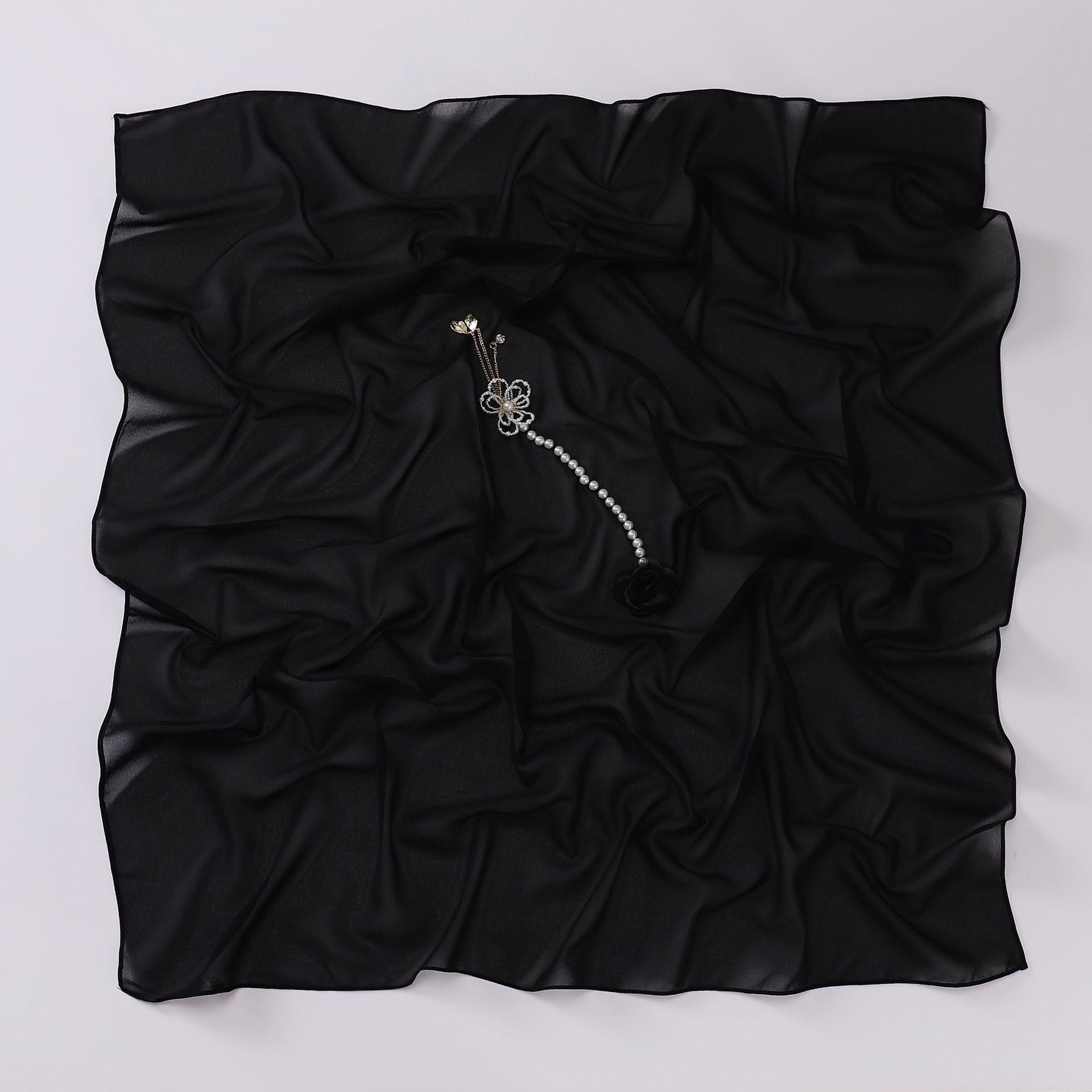 New pearl chiffon pearl flower shawls square scarf Malaysia headscarf