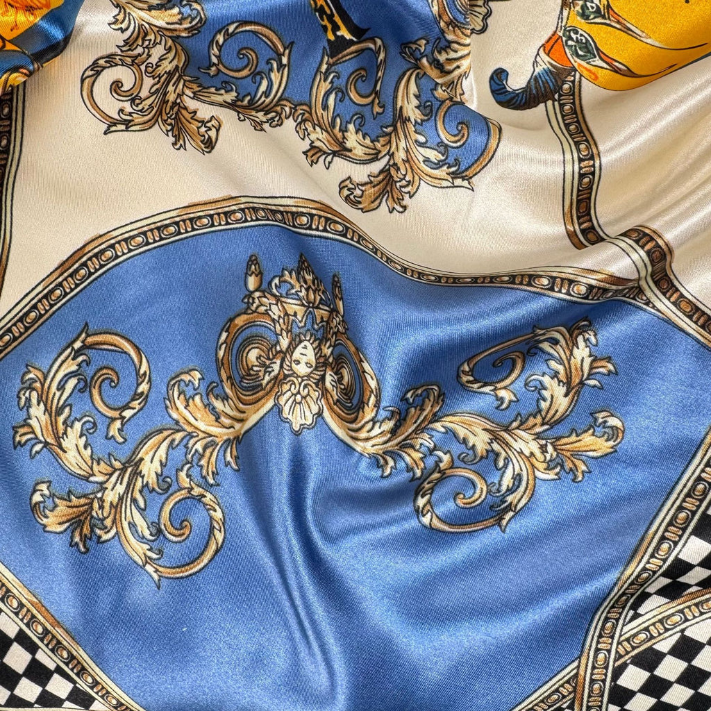 European and American fashion court fan cashew pattern flower flower print silk scarf, imitation silk satin large square scarf headscarf