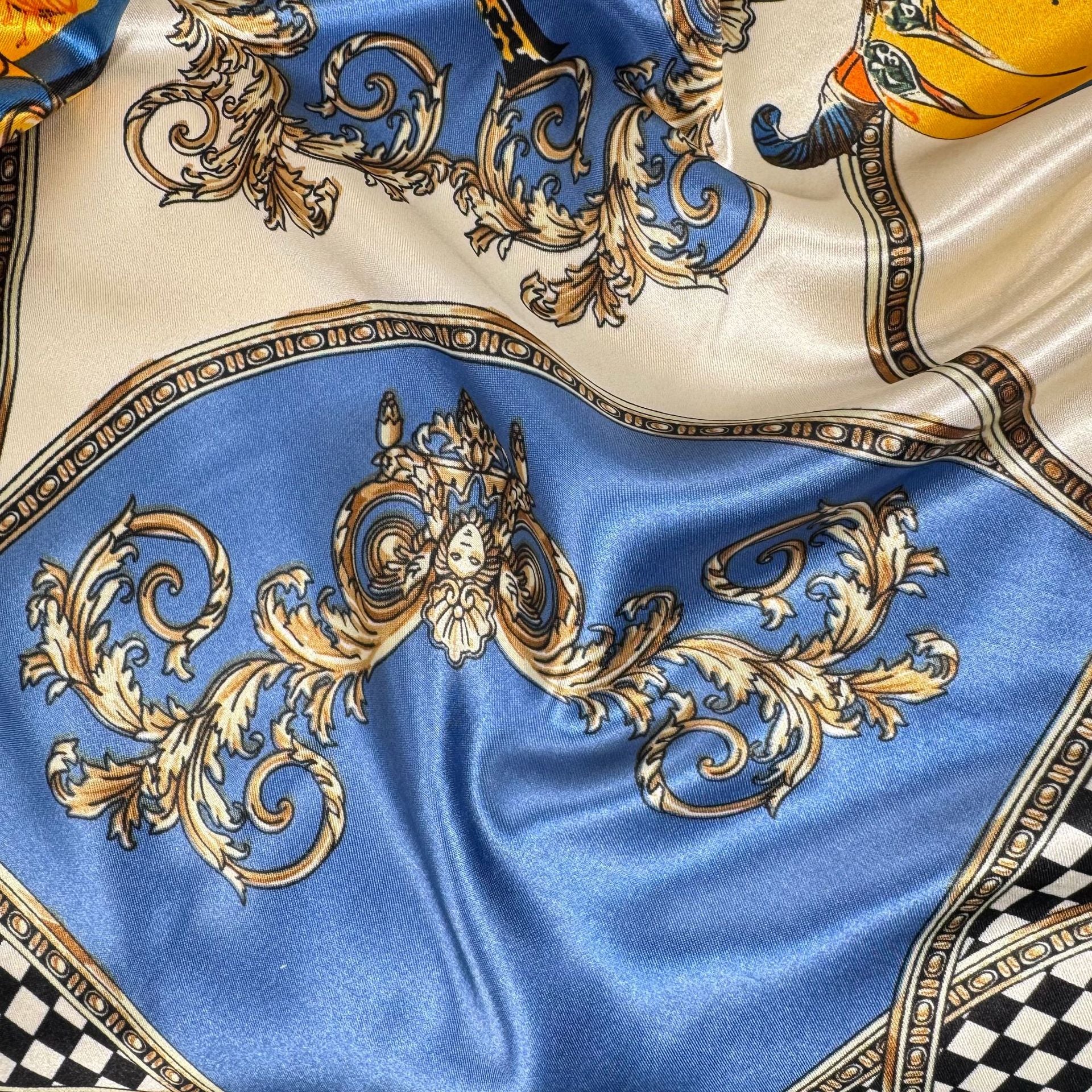 European and American fashion court fan cashew pattern flower flower print silk scarf, imitation silk satin large square scarf headscarf