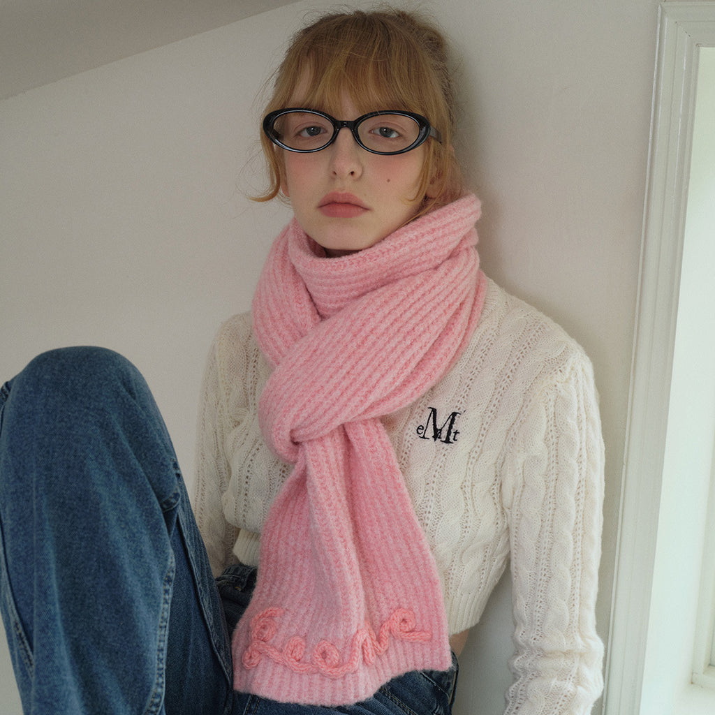 Korean designer three-dimensional handmade crochet letter solid color scarf women's winter cute wool blend scarf