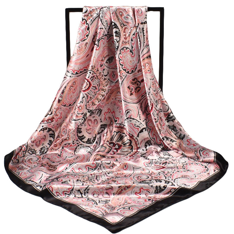 Spring new annual cashew flower simulation silk 90cm satin printing silk scarf