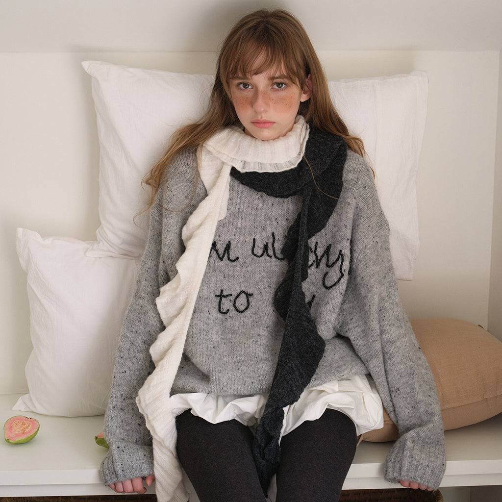 Niche Y2K vintage ruffle edge wool blended knitted scarf women's autumn and winter with spiral scarf