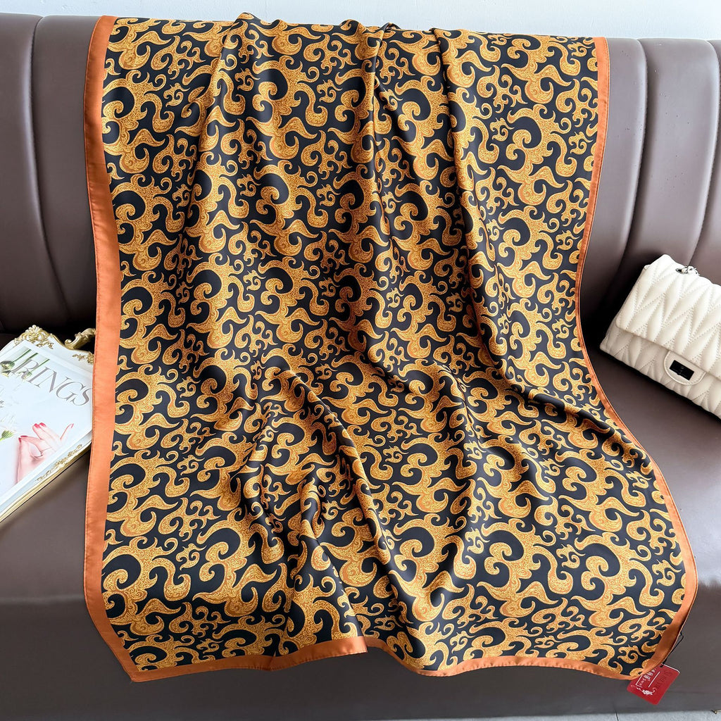 Fashion versatile literary retro auspicious cloud cashew pattern long silk scarf, simple and elegant temperament with shawl