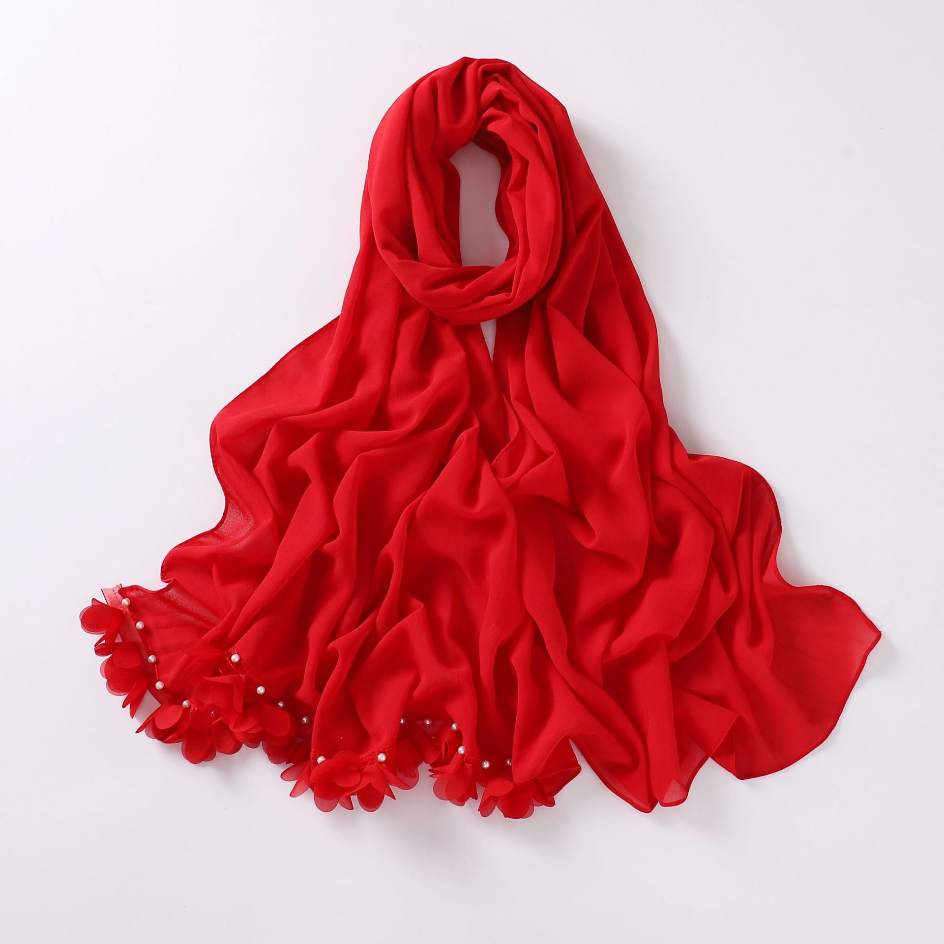 New pearl chiffon flower lace bead scarf middle east headscarf malaysia hijab