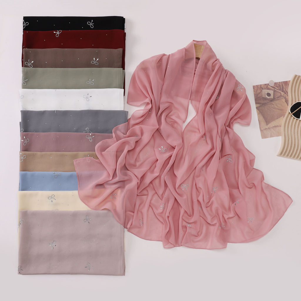 New Pearl Chiffon Muslim Hot Diamond Long Middle East Headscarf