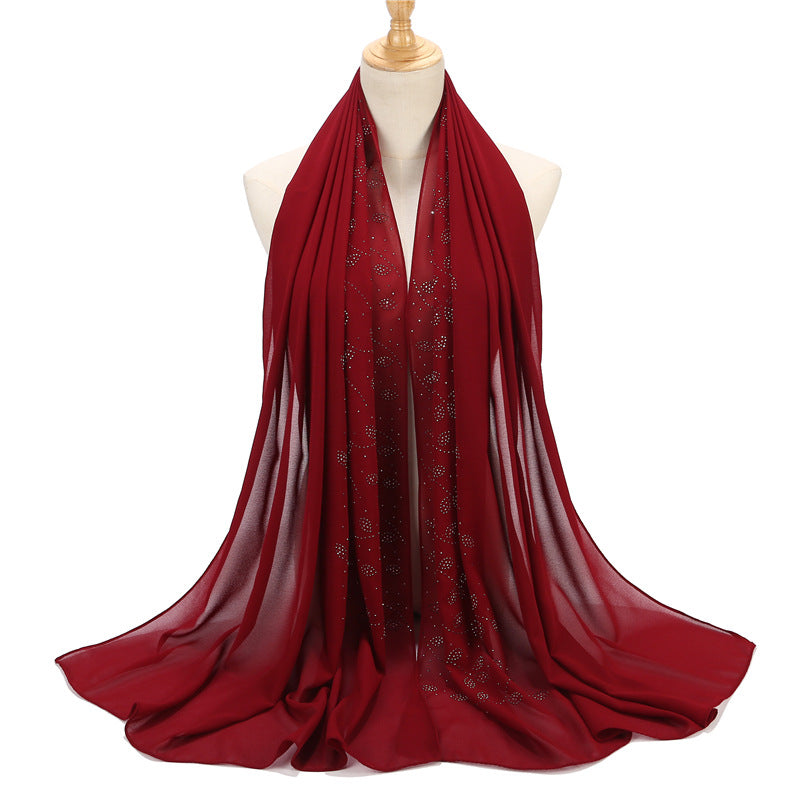 Solid color pearl chiffon hot diamond scarf Malay Indonesian headscarf  scarf Middle East headscarf