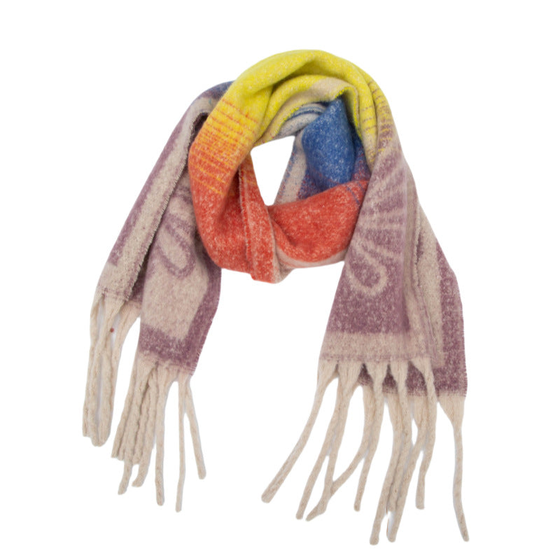 European, American autumn and winter new loop yarn imitation mohair jacquard small flower scarf