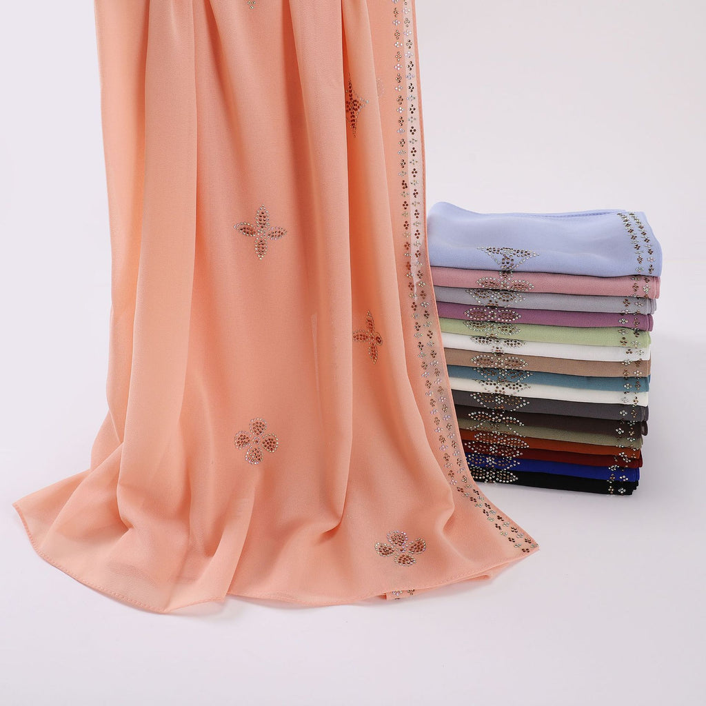 New pearl chiffon long towel boutique hot diamond yarn Middle East and Africa headscarf hijab