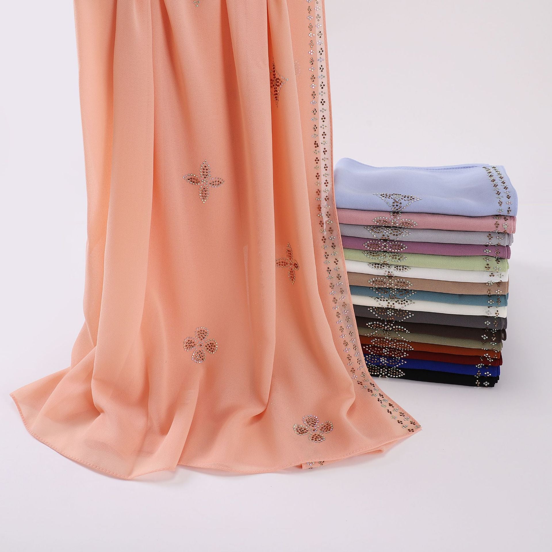 New pearl chiffon long towel boutique hot diamond yarn Middle East and Africa headscarf hijab