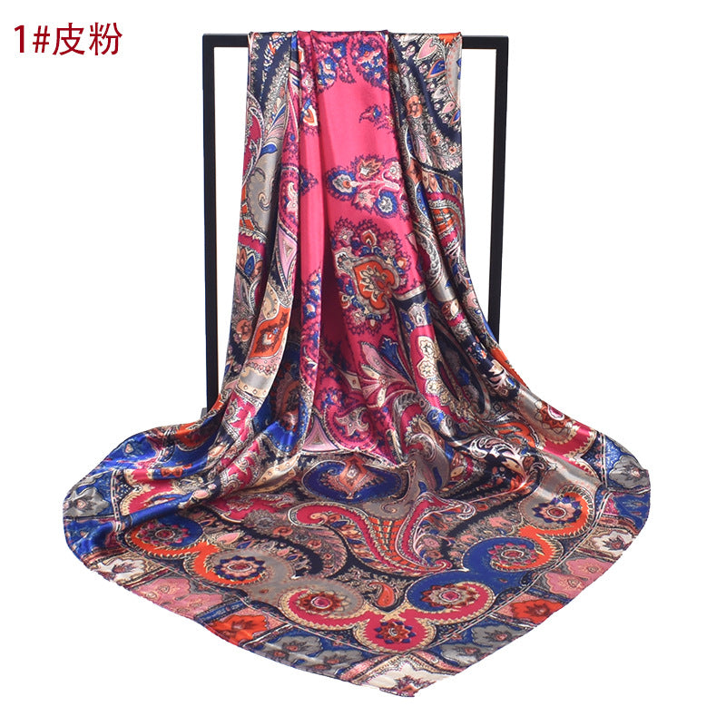Summer new cashew nut pattern satin square scarf silk scarf, fashionable European and American imitation silk scarf