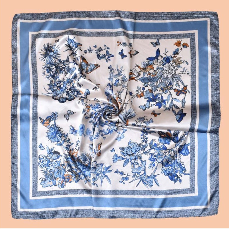 2025 Spring and Summer Butterfly Flying Printed Versatile Decorative Scarf Headscarf Silk Scarf 90 High Quality Satin Square Scarf