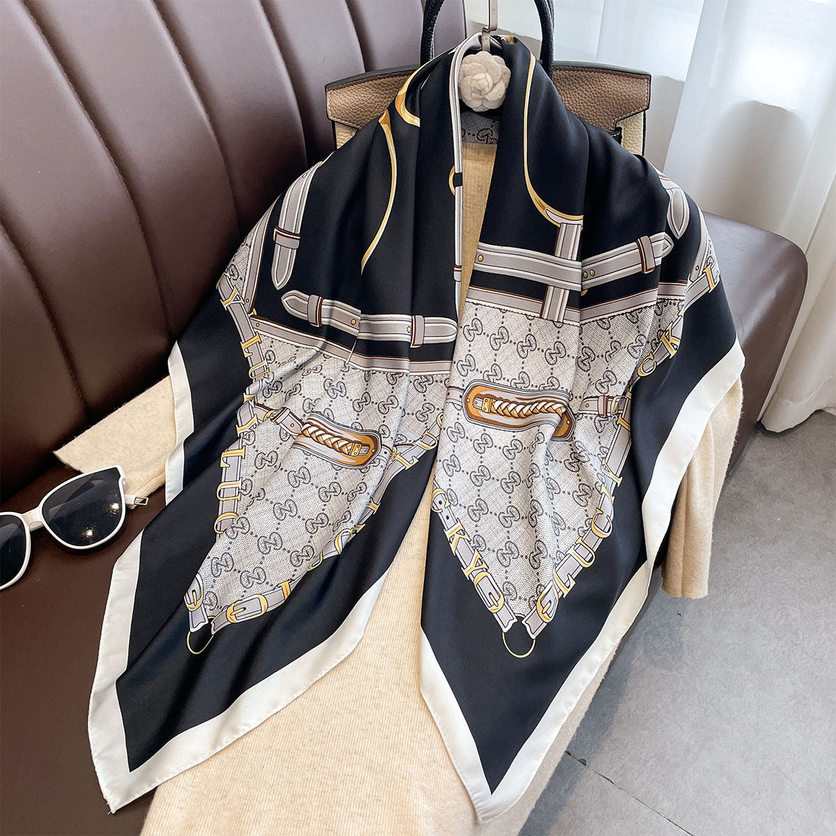 Fashion new versatile 90 twill square scarf women's travel multi-functional decorative scarf thin shawl batch