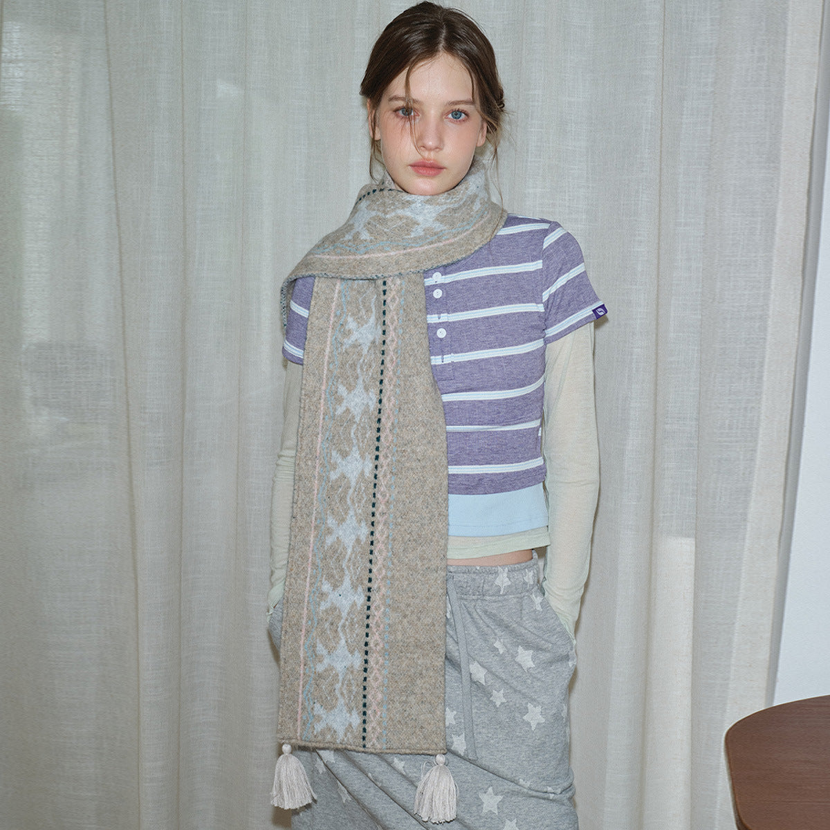 Designer's same Pingti wool blended Fair Island scarf for men and women in winter with soft wool scarf