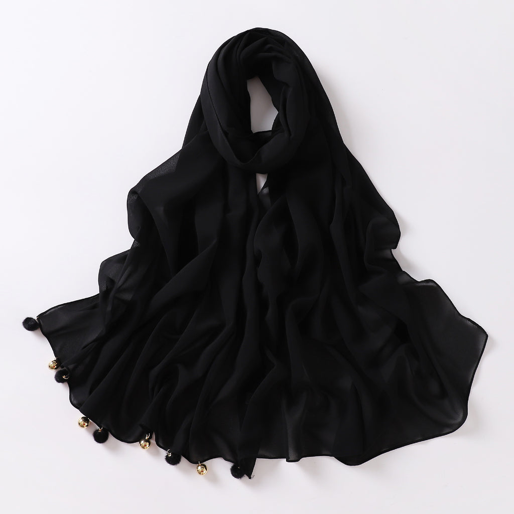 New pearl chiffon hanging hairball jewelry scarf Malaysian headscarf Middle East Africa hijab