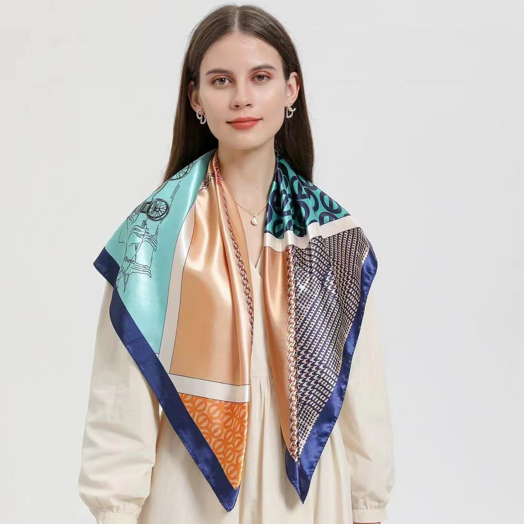 Indonesian, Malay women's head scarf, imitation silk and satin 90cm large square scarf, outer scarf