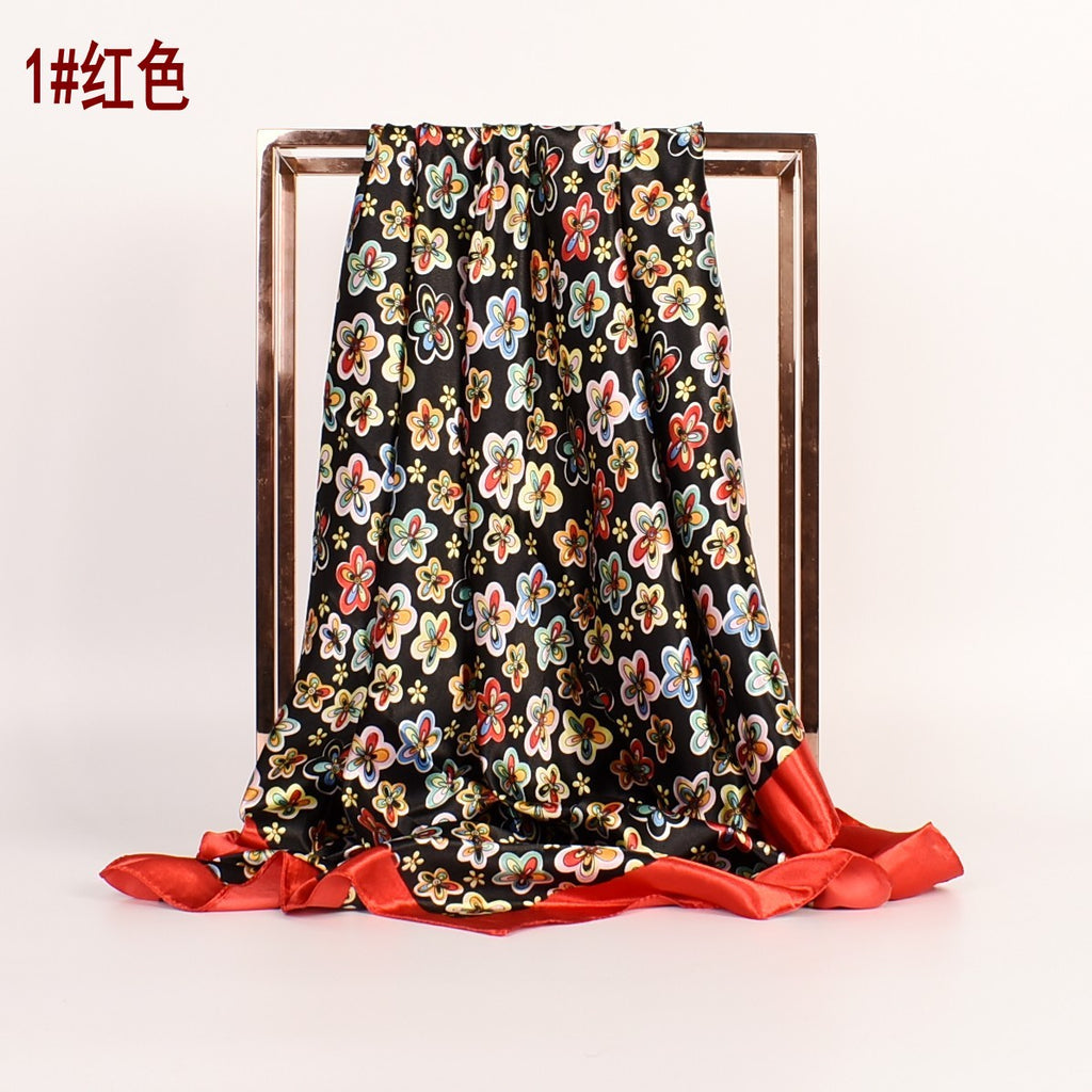 New fashionable and retro flower 90 square scarves for women, printed satin simple square silk scarves, scarves silk scarves