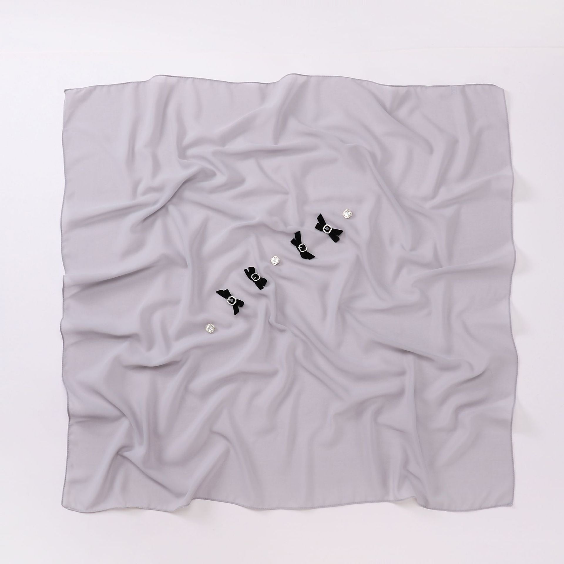 Bow rhinestone pearl chiffon square scarf yarn sweet headscarf convenient cover