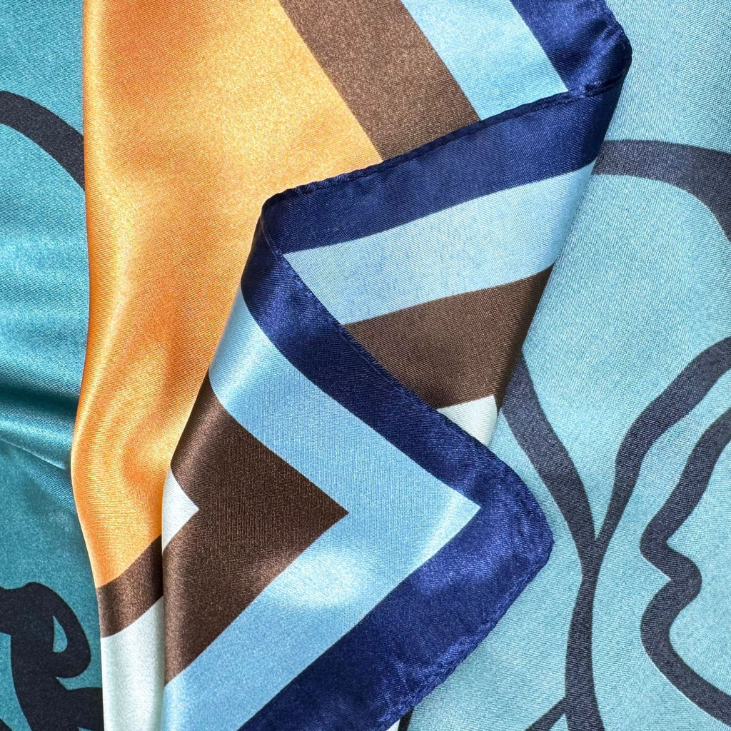 Simple and versatile abstract painting geometric line silk scarf 90cm large square scarf, elegant temperament women's bag head scarf