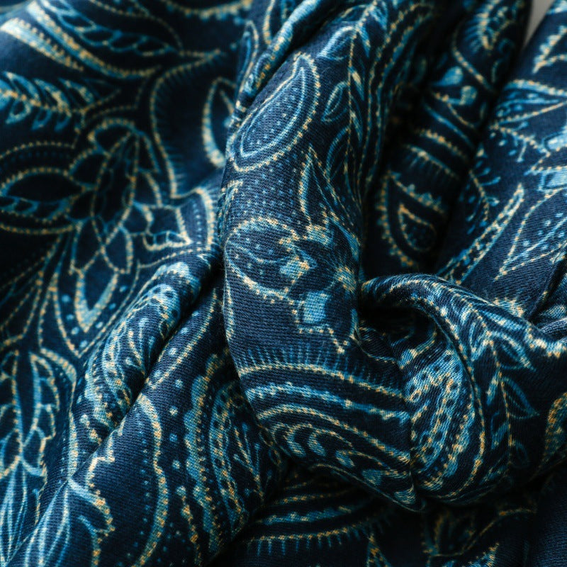 Retro ethnic style cotton and linen feel scarf positioning cashew flower silk scarf thick shawl ladies