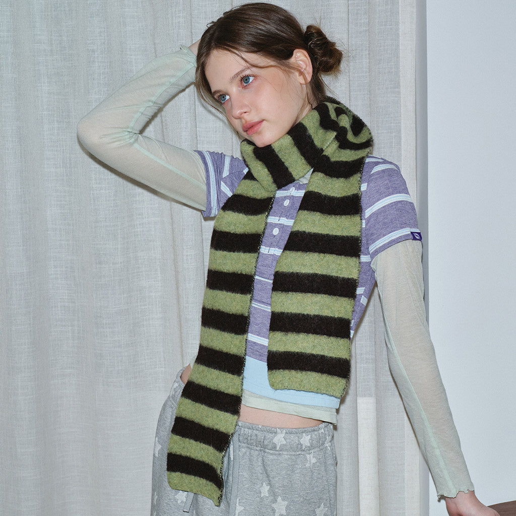 Original niche brushed wool blended striped knitted scarf women's autumn and winter soft matching contrasting wool scarf