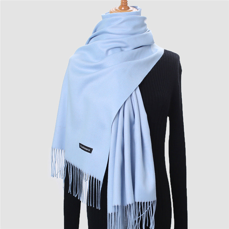 Solid color imitation cashmere scarf women's monochrome fashionable versatile warm shawl fringed red scarf winter scarf