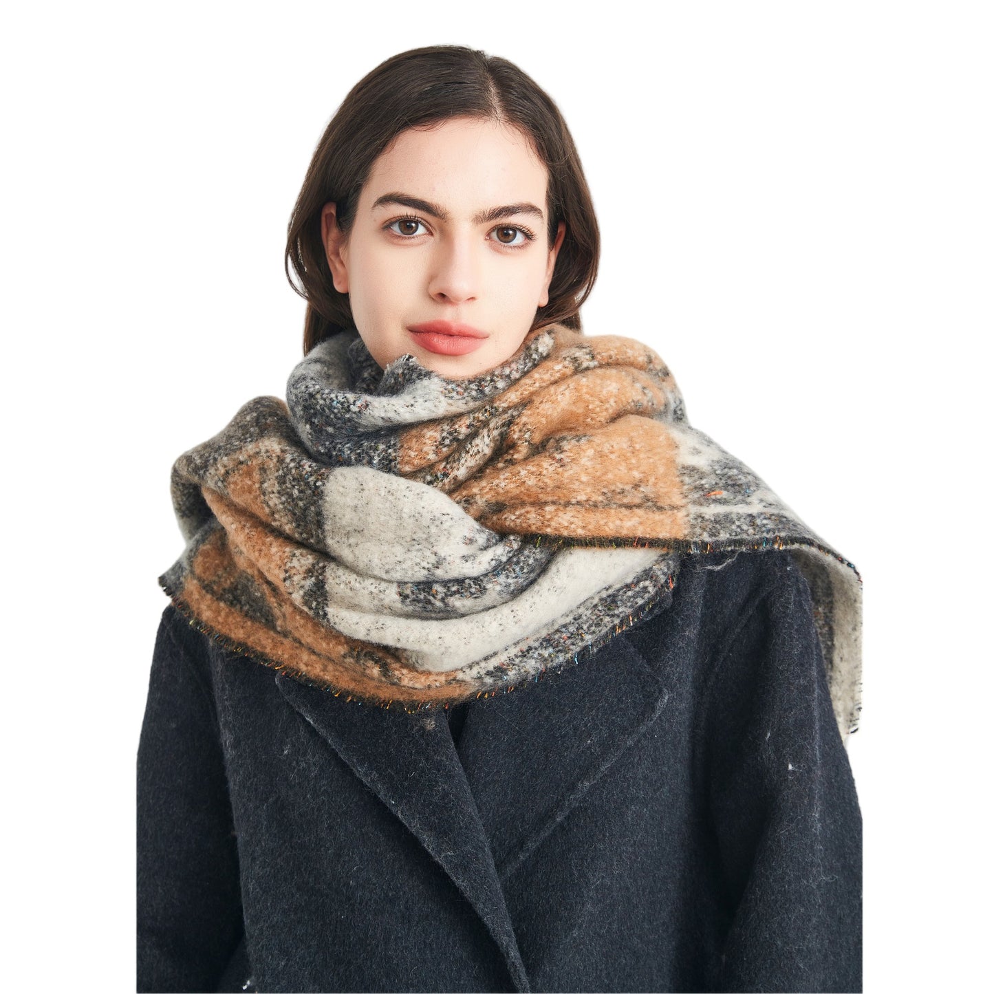 2025 new European and American autumn and winter circle yarn jacquard five-leaf flower fringed scarf